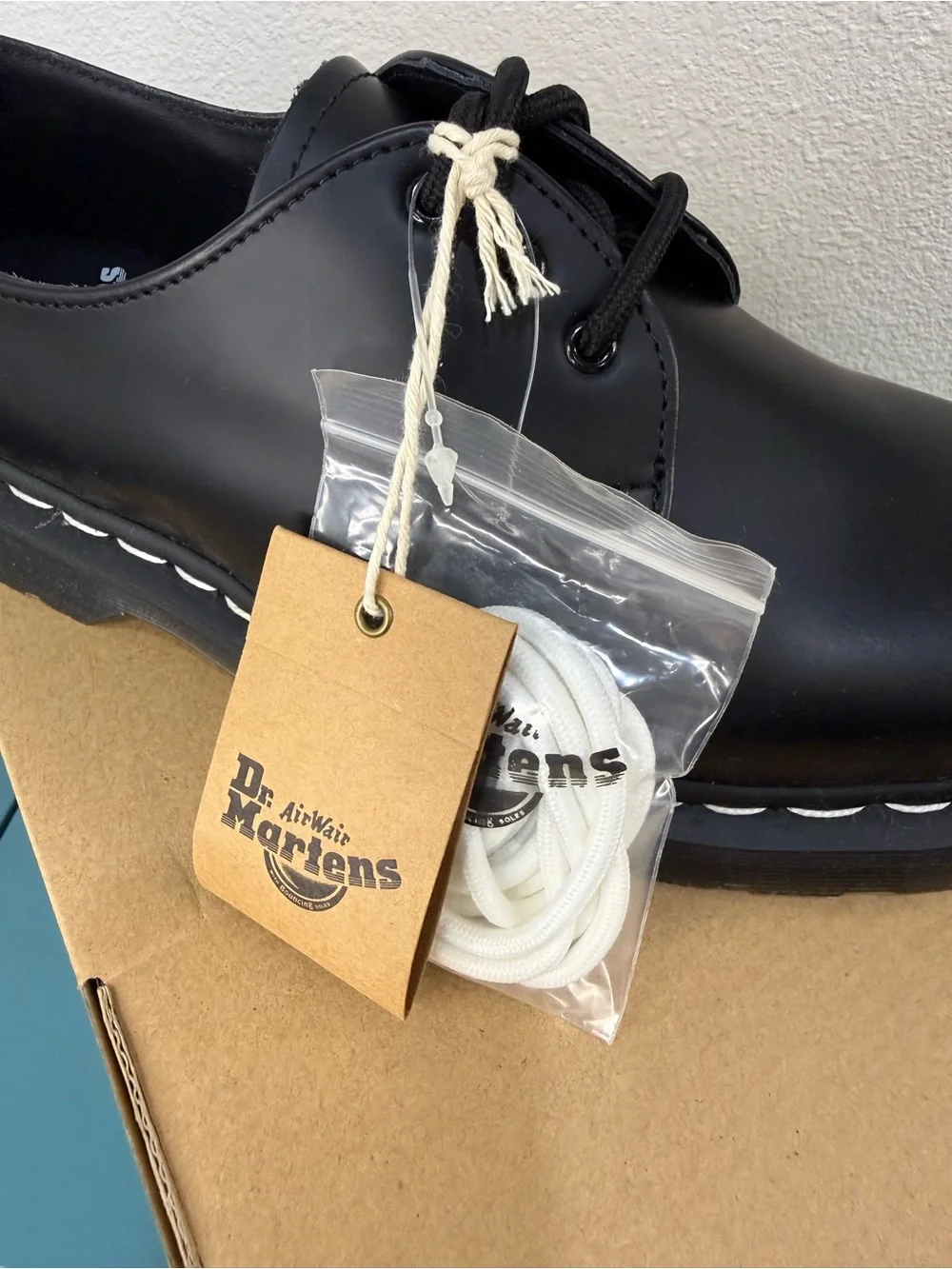 Dr. Martens Black Leather Lace-Up Shoes with White Stitching NIB